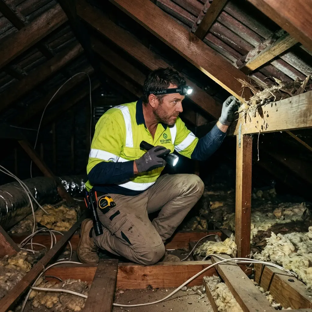 Technician using detection equipment to locate a dead rat inside a Beaumaris wall cavity