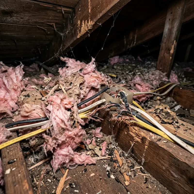 Contaminated ceiling insulation being assessed in a Beaumaris roof space