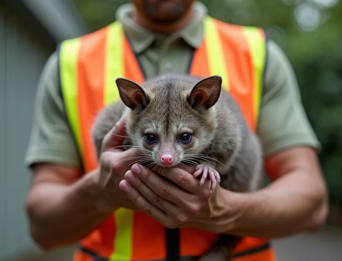 Animal handler safely recovering a deceased possum in Beaumaris